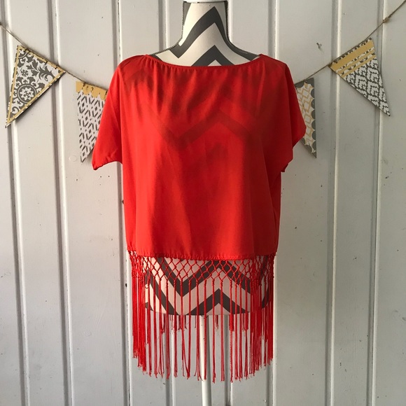 MICHAEL Michael Kors Tops - MICHAEL Michael Kors Orange Fringe Top Size Medium